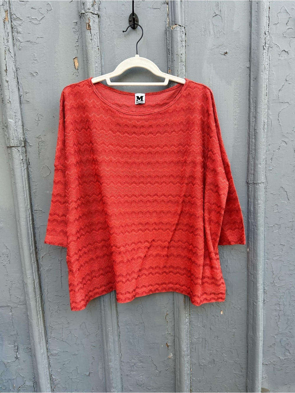 M Missoni Red Metallic Sparkle Lurex Stretch Knit Wave Top, size S